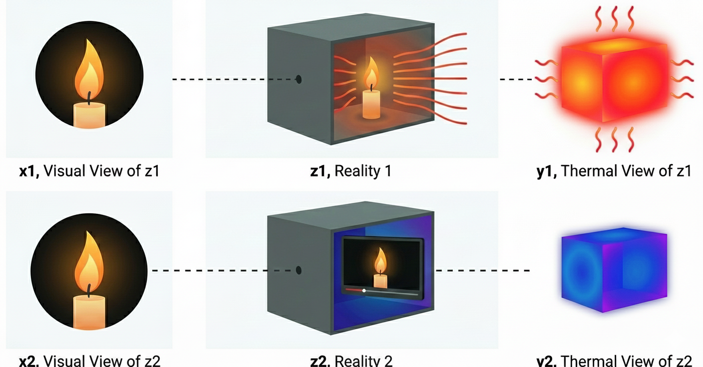 Two boxes: a real candle vs. a video of a candle, observed through a small hole